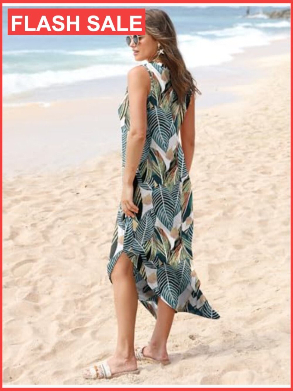 Boho V-Neck Maxi Dress with Pockets, Sleeveless Beach Sundress, Lightweight - Picture 6 of 7